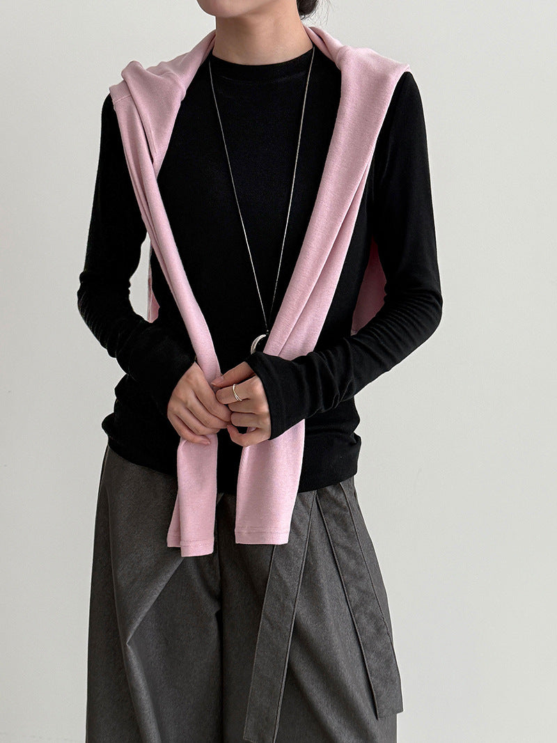 Elegant Slim-Fitting Solid Color Round Neck Basic Top for Women, Autumn New Innerwear, Regular Shoulder Long Sleeve Shirt