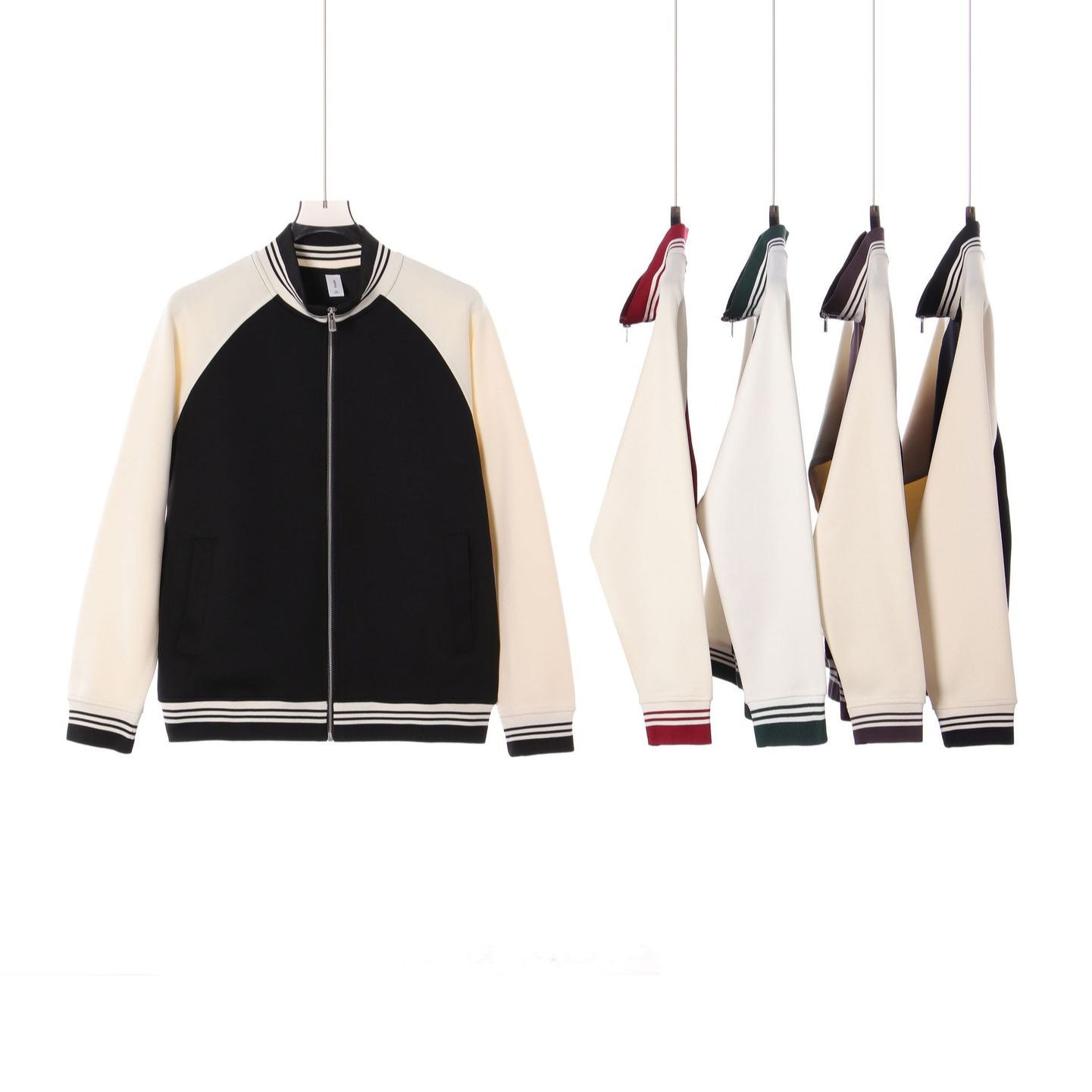 Stand up collar contrasting zipper jacket