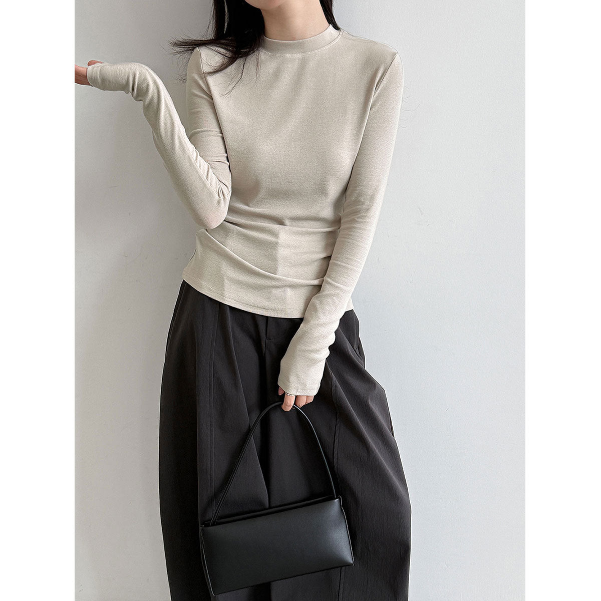 Simple Round Neck Women's Basic T-Shirt Autumn  New Style Slim Fit Stretch Long Sleeve Inner Wear