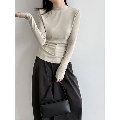Simple Round Neck Women's Basic T-Shirt Autumn  New Style Slim Fit Stretch Long Sleeve Inner Wear