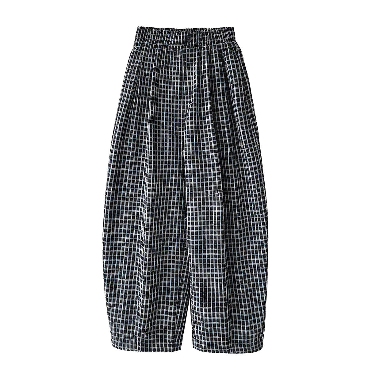 Retro Color-Blocked Checkered Balloon Pants for Women, High Waist Loose Casual Wide Leg Pants
