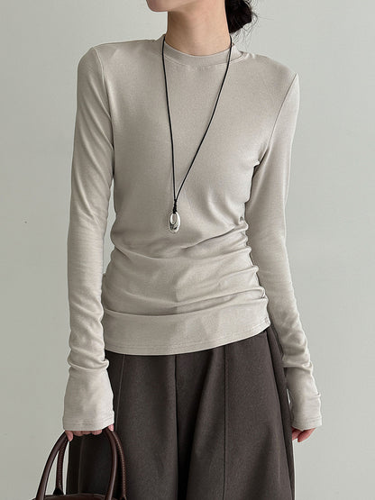 Elegant Slim-Fitting Solid Color Round Neck Basic Top for Women, Autumn New Innerwear, Regular Shoulder Long Sleeve Shirt
