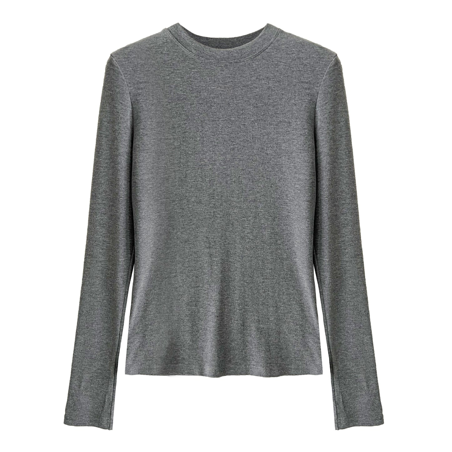 Elegant Slim-Fitting Solid Color Round Neck Basic Top for Women, Autumn New Innerwear, Regular Shoulder Long Sleeve Shirt