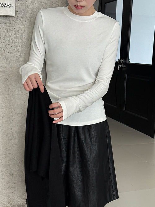 Elegant Slim-Fitting Solid Color Round Neck Basic Top for Women, Autumn New Innerwear, Regular Shoulder Long Sleeve Shirt