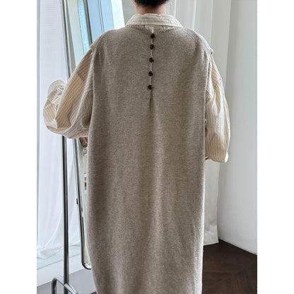 Knit Back Button Loose Sweater Dress for Women, Mid-length Autumn Knit Dress