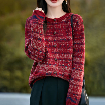 Knitted Cardigan Coat for Women, Embroidered Pattern, Outerwear, Stylish Women's Top