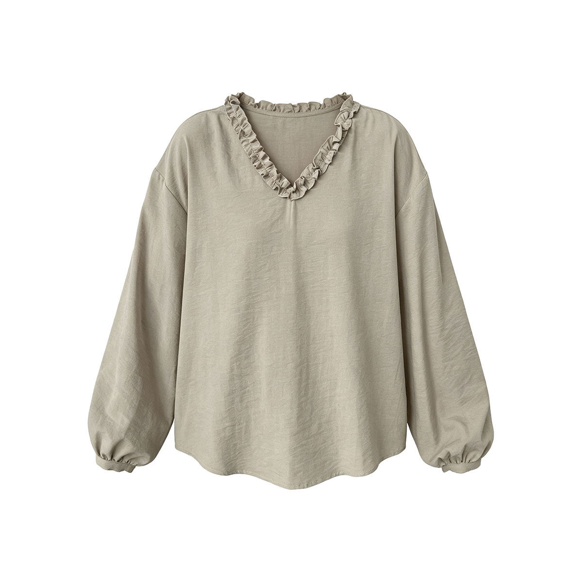 Lace Trim V-Neck Lantern Sleeve Blouse for Women Elegant Youthful Commute Top Shirt