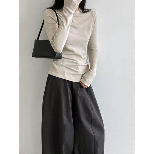 Simple Round Neck Women's Basic T-Shirt Autumn  New Style Slim Fit Stretch Long Sleeve Inner Wear