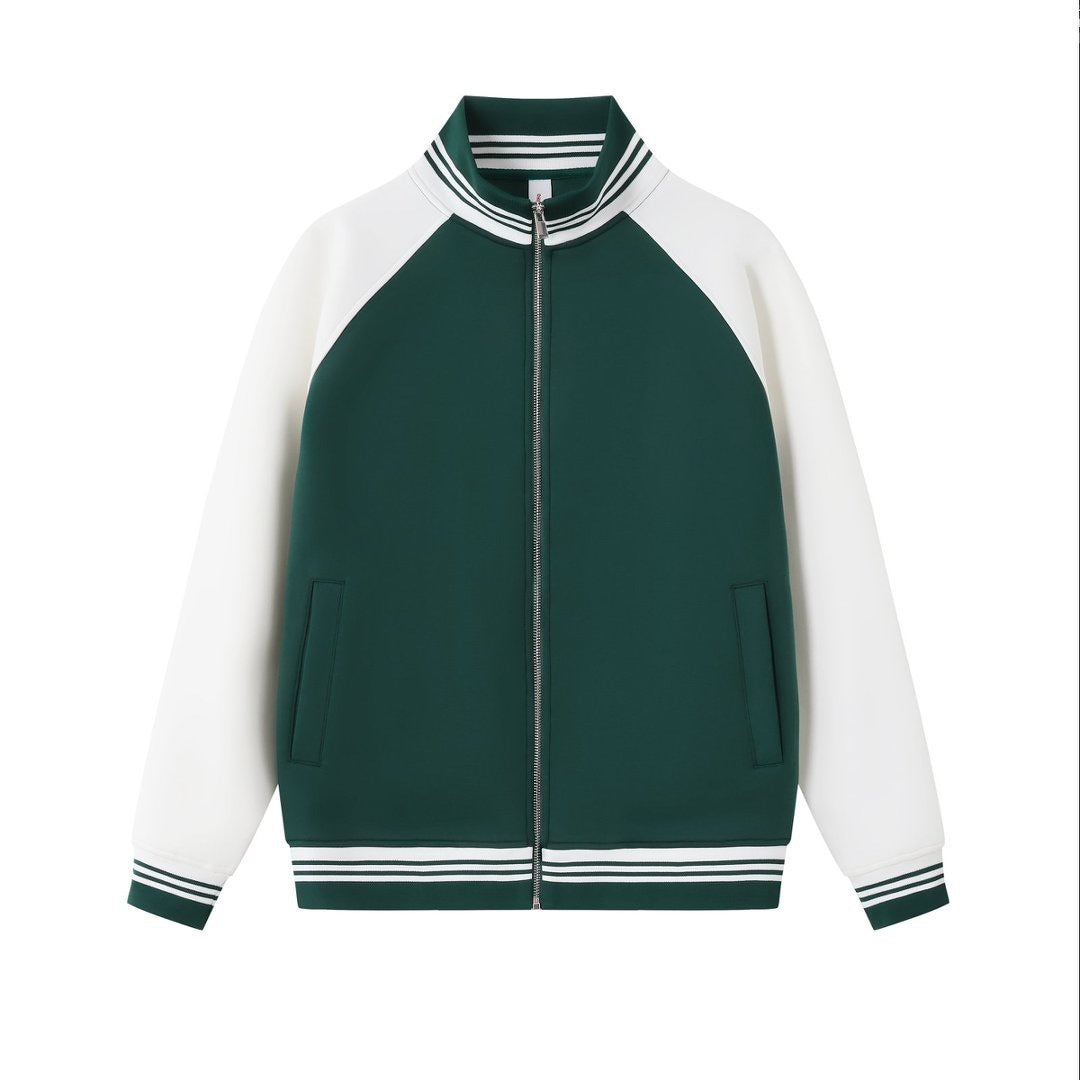 Stand up collar contrasting zipper jacket