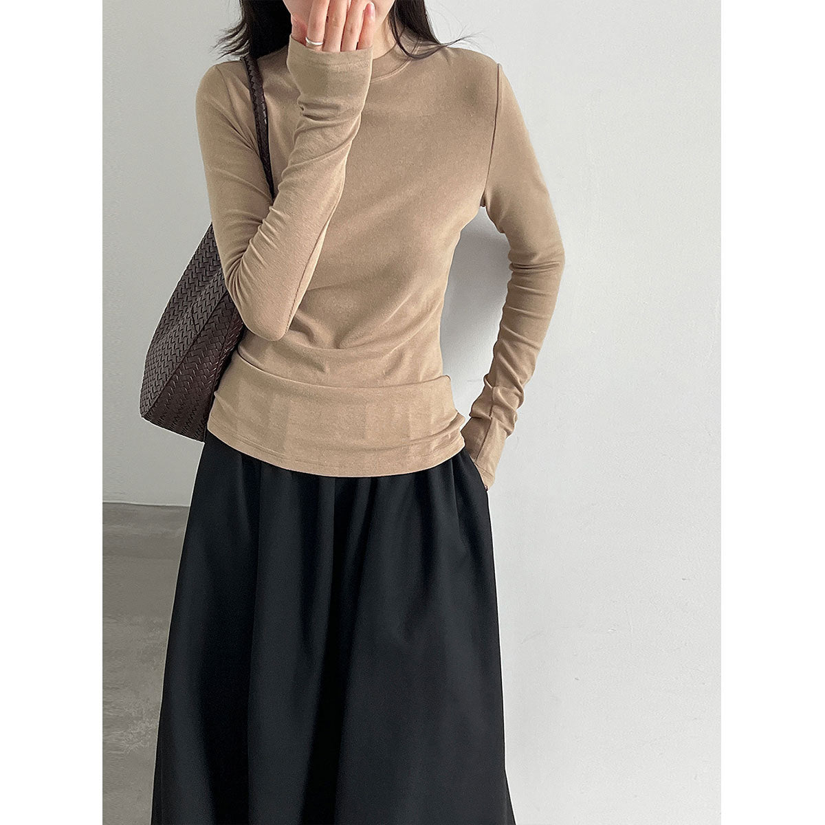 Simple Round Neck Women's Basic T-Shirt Autumn  New Style Slim Fit Stretch Long Sleeve Inner Wear