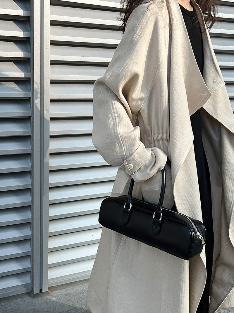 New Chinese Style Over-the-Knee Trench Coat for Women, Mid-Length, Drawstring Linen Cotton Outerwear