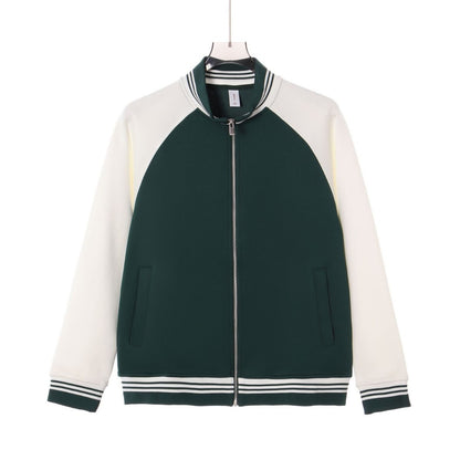 Stand up collar contrasting zipper jacket