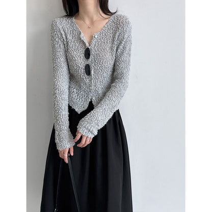 Deer West Circle Knit Wool Cardigan for Women Autumn New Hollow-Out Slimming Top