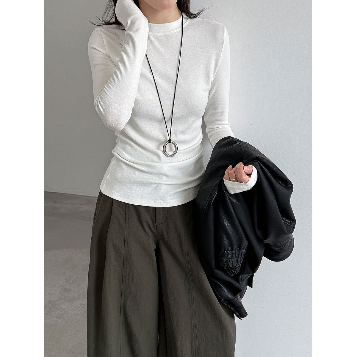 Simple Round Neck Women's Basic T-Shirt Autumn  New Style Slim Fit Stretch Long Sleeve Inner Wear