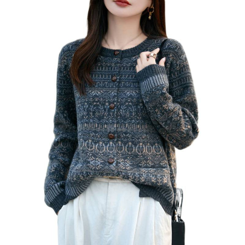 Knitted Cardigan Coat for Women, Embroidered Pattern, Outerwear, Stylish Women's Top