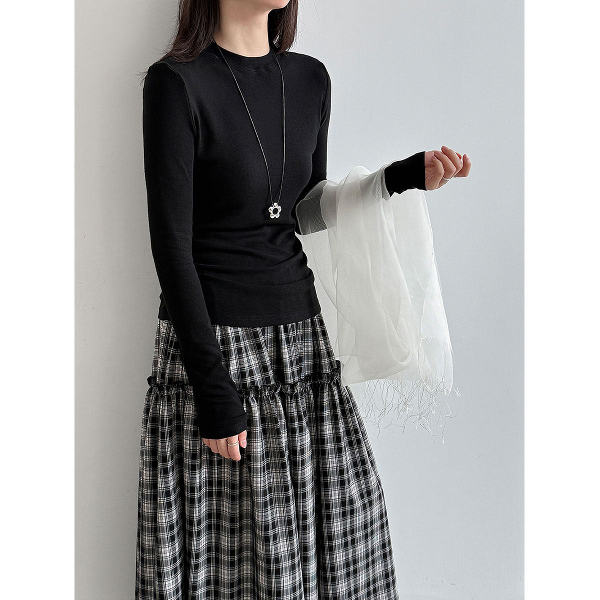 Simple Round Neck Women's Basic T-Shirt Autumn  New Style Slim Fit Stretch Long Sleeve Inner Wear