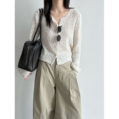 Deer West Circle Knit Wool Cardigan for Women Autumn New Hollow-Out Slimming Top