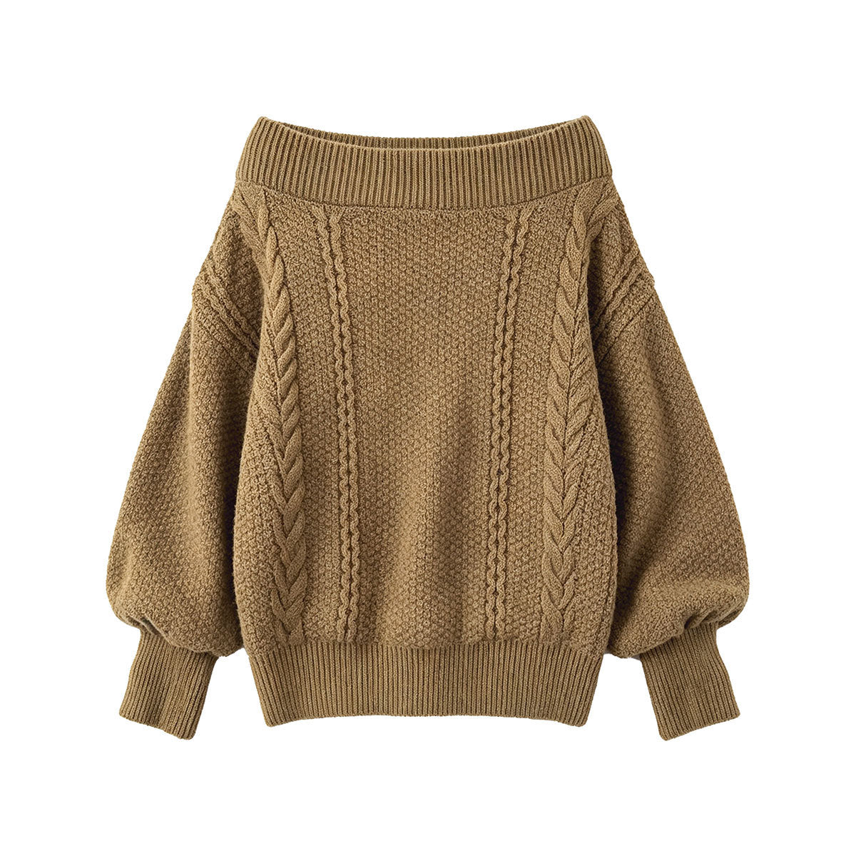 Lace-up Shoulder Cable Knit Loose Long Sleeve Sweater Women's One-Shoulder Wide Knit Top
