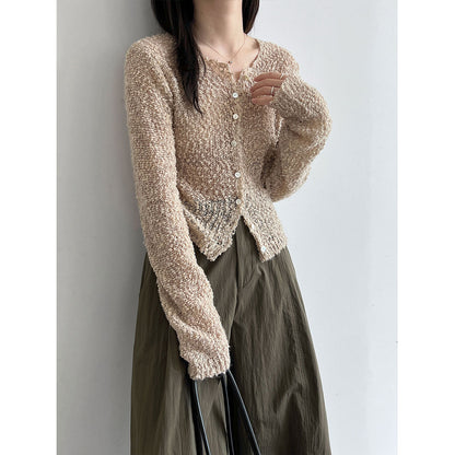 Deer West Circle Knit Wool Cardigan for Women Autumn New Hollow-Out Slimming Top
