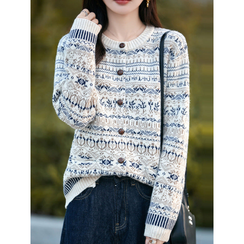 Knitted Cardigan Coat for Women, Embroidered Pattern, Outerwear, Stylish Women's Top