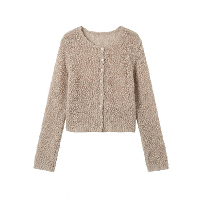 Deer West Circle Knit Wool Cardigan for Women Autumn New Hollow-Out Slimming Top