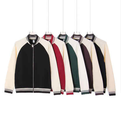 Stand up collar contrasting zipper jacket