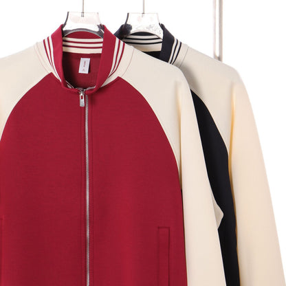 Stand up collar contrasting zipper jacket