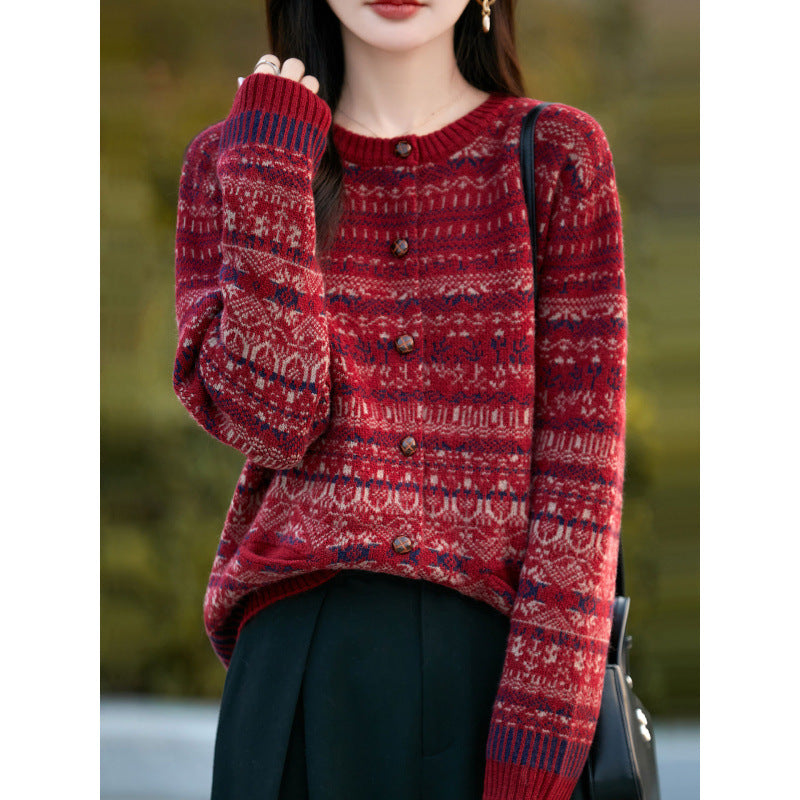 Knitted Cardigan Coat for Women, Embroidered Pattern, Outerwear, Stylish Women's Top