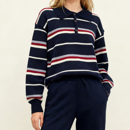 Striped contrasting long sleeved sweater for women in autumn and winter